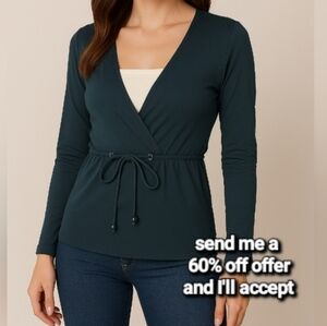 Patti Boutik Pullover Jersey Fabric Corded Waist Tunic Top Forest Green XL